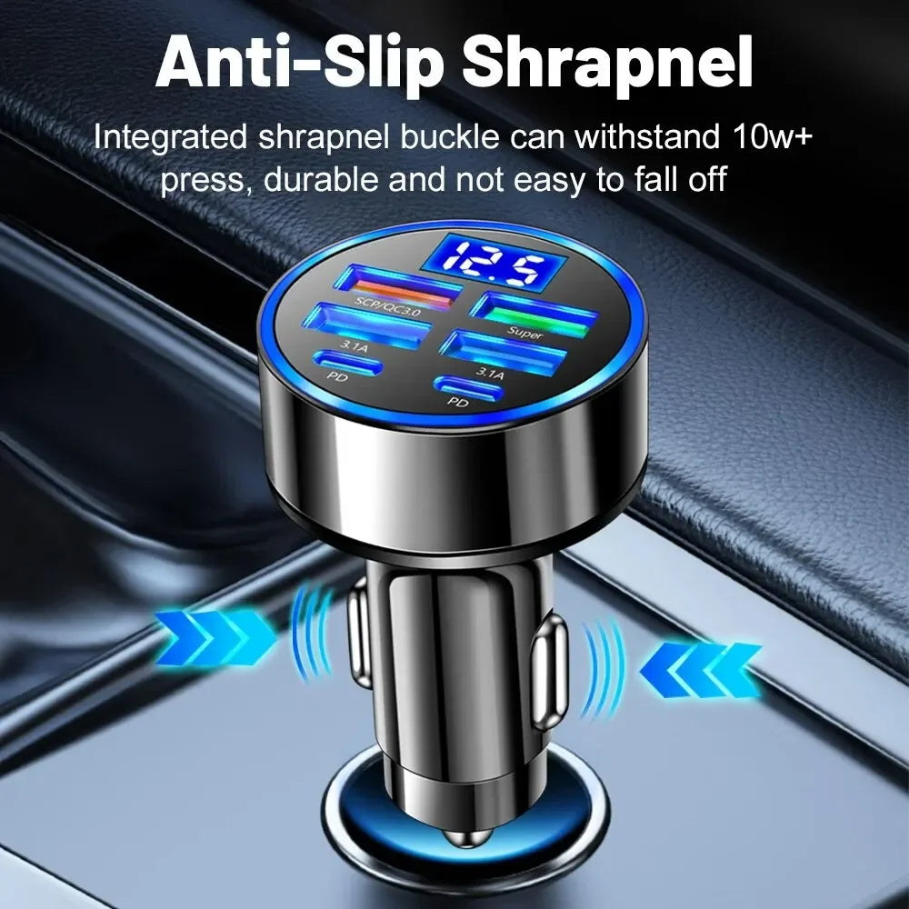 🚗 PowerPort Max™ 6-in-1 Fast Charging Car Hub | PD + QC3.0 + LED Voltage Display ⚡️