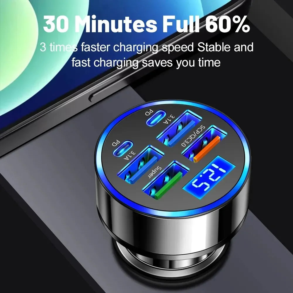 🚗 PowerPort Max™ 6-in-1 Fast Charging Car Hub | PD + QC3.0 + LED Voltage Display ⚡️