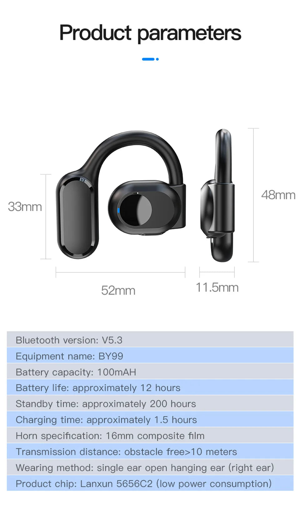 🎧 AeroTune Solo™ Right-Ear Open-Ear Bluetooth Headset – Lightweight, Noise-Canceling, Hands-Free Clarity for Driving, Fitness & Calls 🚗💬