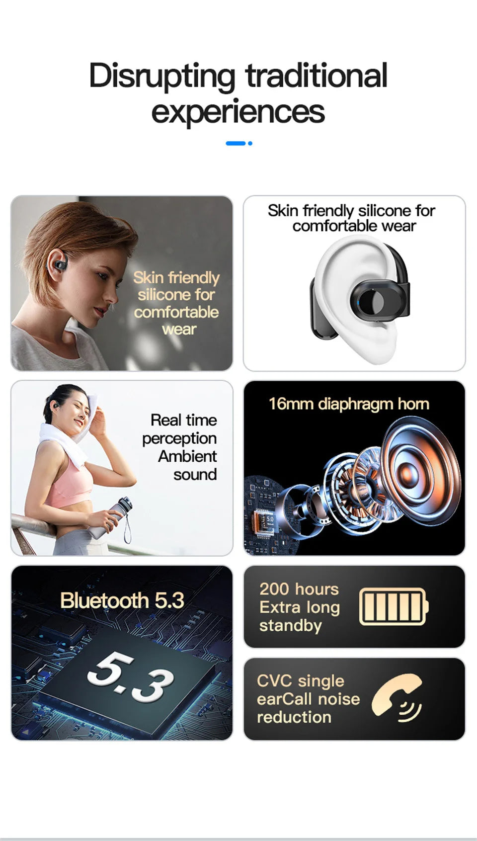 🎧 AeroTune Solo™ Right-Ear Open-Ear Bluetooth Headset – Lightweight, Noise-Canceling, Hands-Free Clarity for Driving, Fitness & Calls 🚗💬