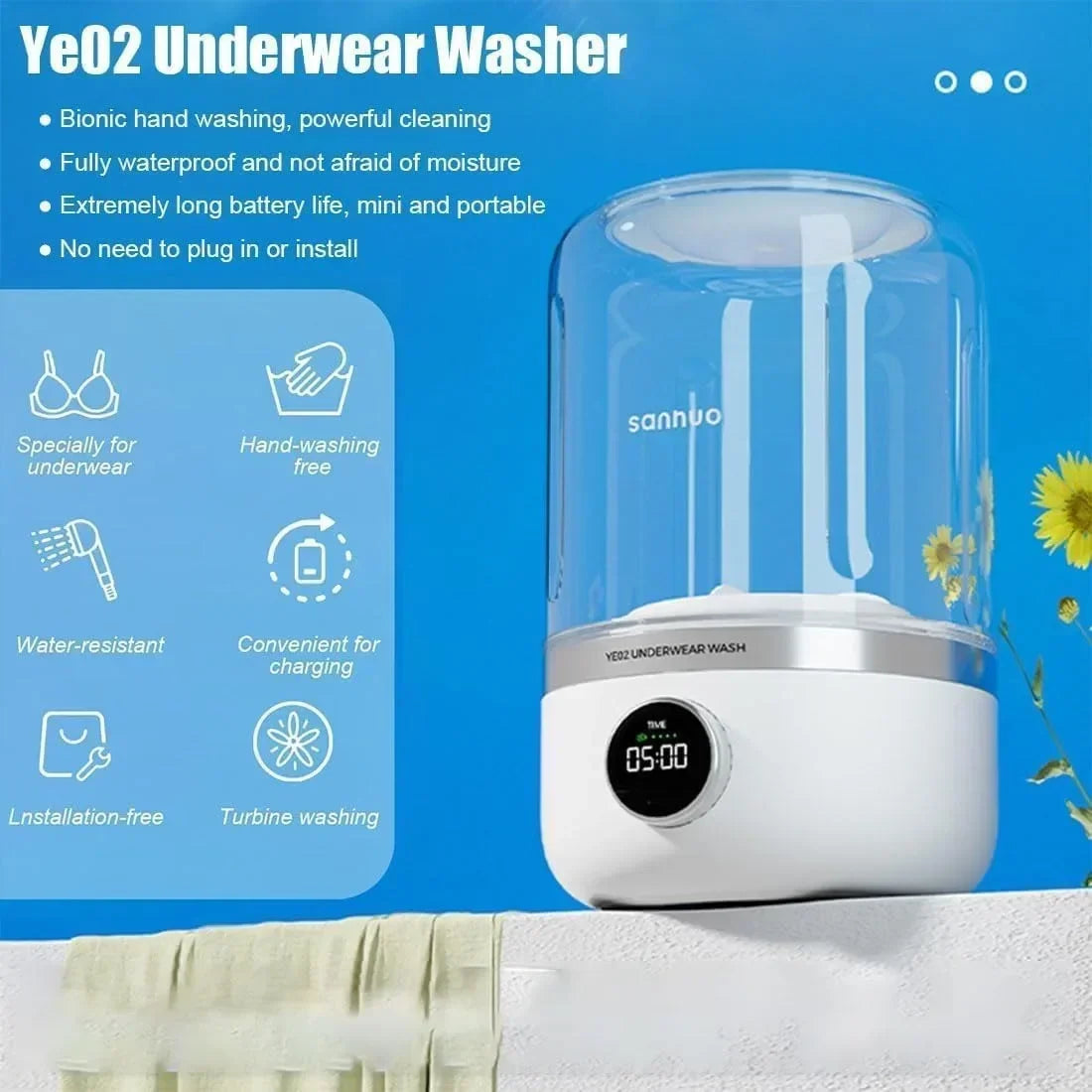 🧼 MiniSuds™ Smart Portable Washer – Compact, Cordless & Ultra-Hygienic Laundry Solution 🩲🧦