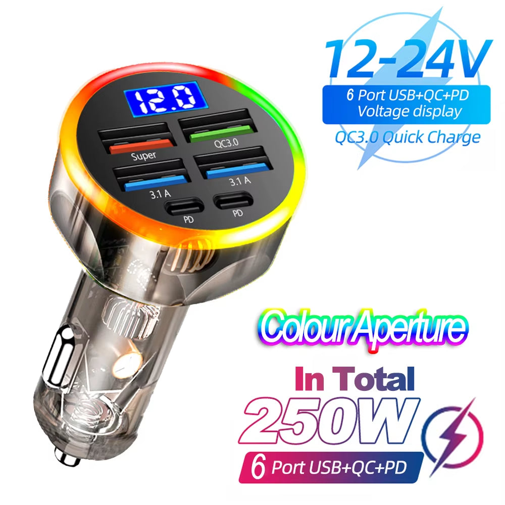 🚗 PowerPort Max™ 6-in-1 Fast Charging Car Hub | PD + QC3.0 + LED Voltage Display ⚡️