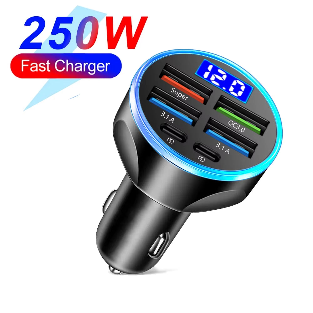 🚗 PowerPort Max™ 6-in-1 Fast Charging Car Hub | PD + QC3.0 + LED Voltage Display ⚡️