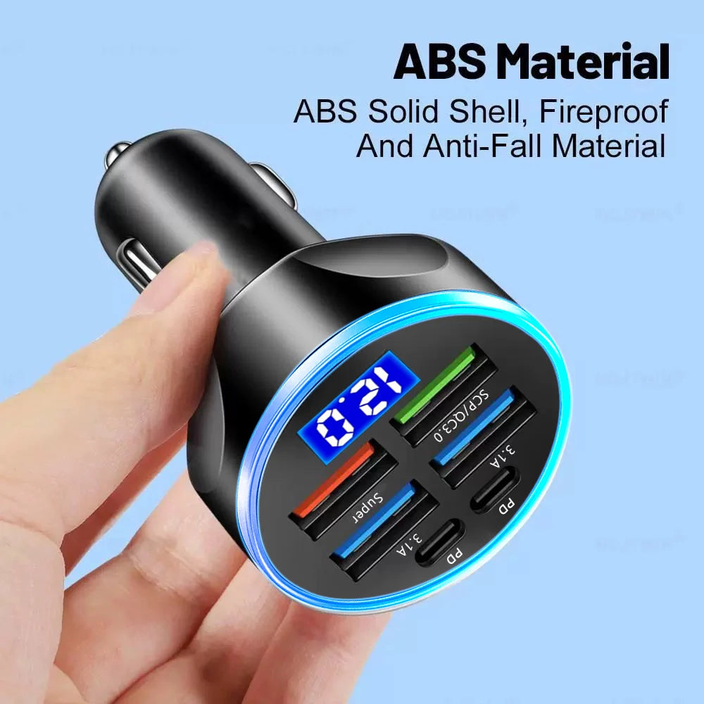 🚗 PowerPort Max™ 6-in-1 Fast Charging Car Hub | PD + QC3.0 + LED Voltage Display ⚡️