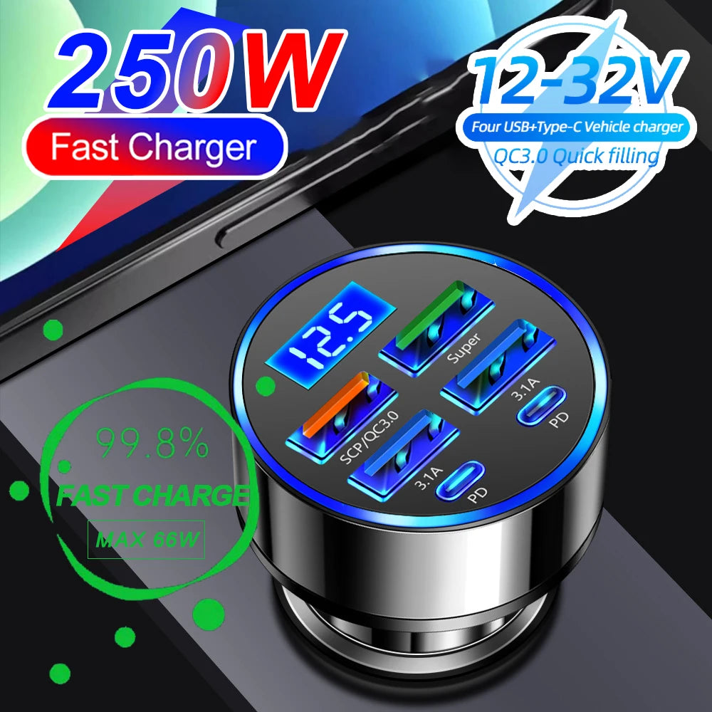 🚗 PowerPort Max™ 6-in-1 Fast Charging Car Hub | PD + QC3.0 + LED Voltage Display ⚡️