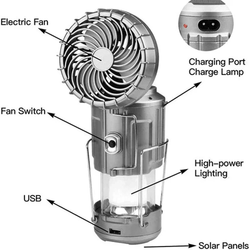 🌞 SolarFlex™ 6-in-1 Camping Lantern & Fan — Rechargeable, Foldable, and Adventure-Ready 🏕️