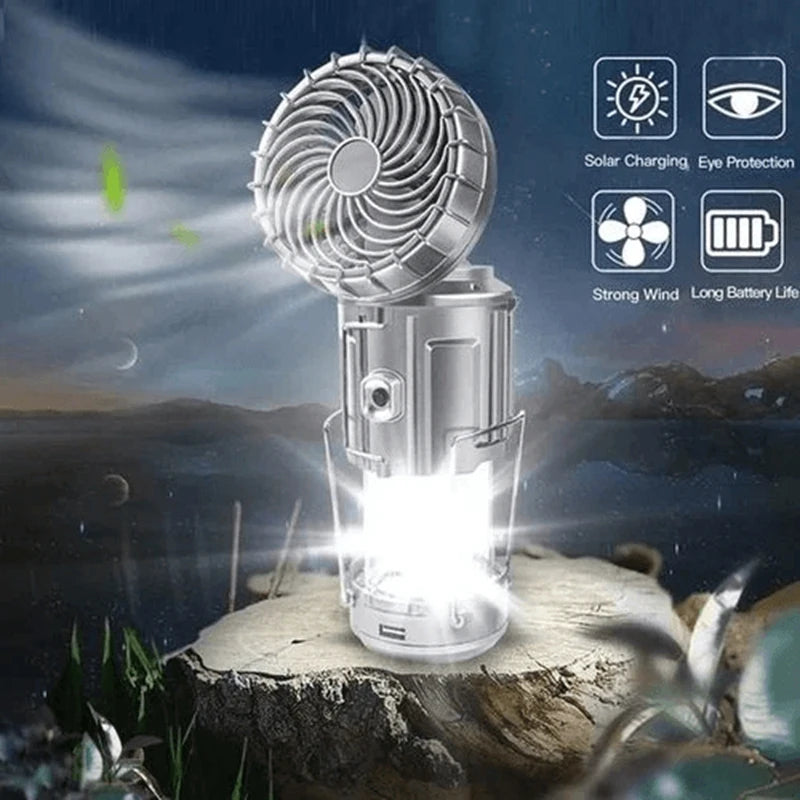 🌞 SolarFlex™ 6-in-1 Camping Lantern & Fan — Rechargeable, Foldable, and Adventure-Ready 🏕️