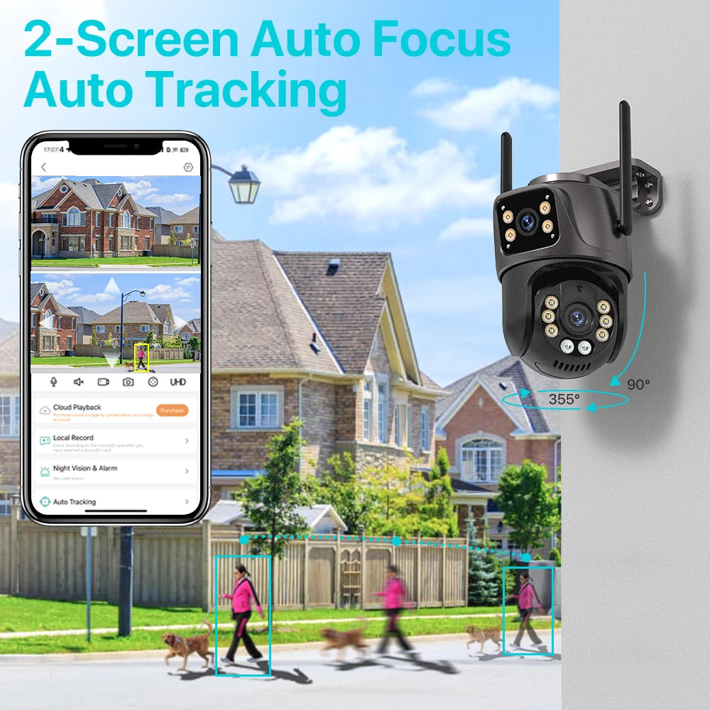 GuardiView 360 – Smart Dual-Lens PTZ Security Camera with AI Motion Tracking, Night Vision & 2-Way Audio | 4K HD Surveillance