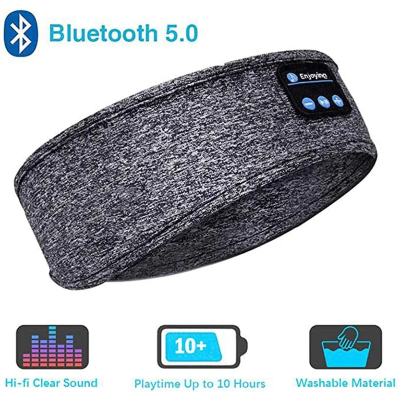Bluetooth 5.0 Wireless Headband Headphones – Noise-Cancelling Sports & Sleep Eye Mask with Built-in Mic & Volume Control
