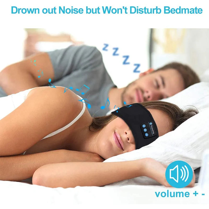 Bluetooth 5.0 Wireless Headband Headphones – Noise-Cancelling Sports & Sleep Eye Mask with Built-in Mic & Volume Control