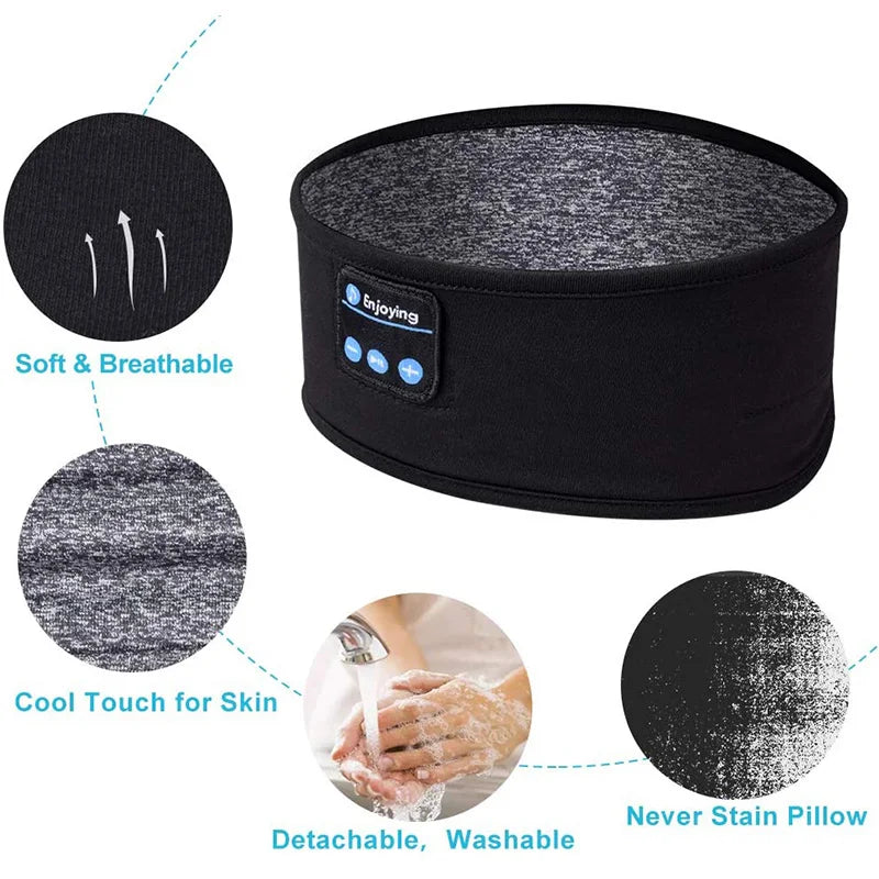Bluetooth 5.0 Wireless Headband Headphones – Noise-Cancelling Sports & Sleep Eye Mask with Built-in Mic & Volume Control
