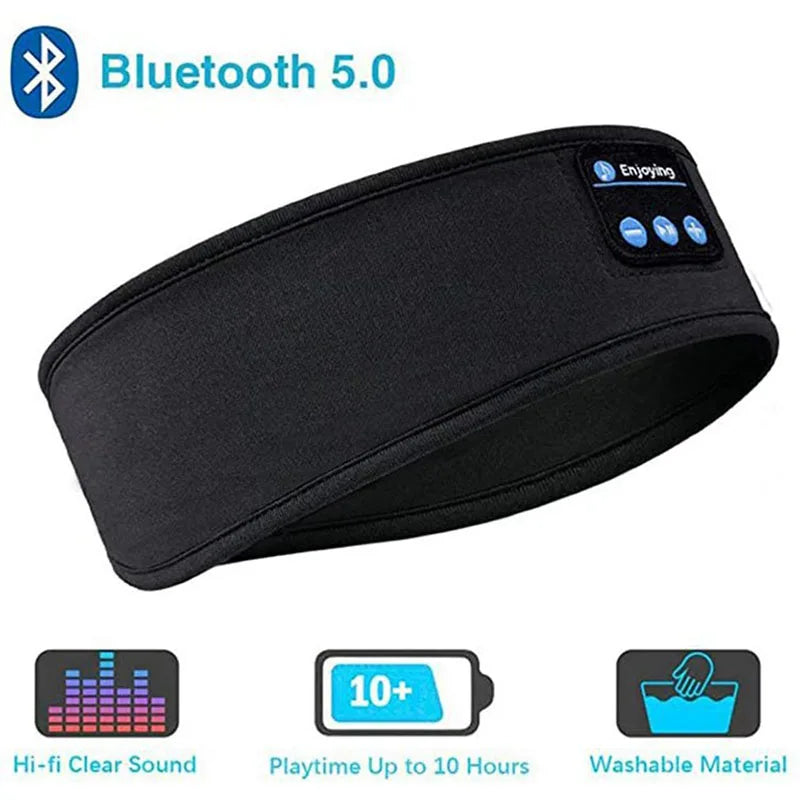 Bluetooth 5.0 Wireless Headband Headphones – Noise-Cancelling Sports & Sleep Eye Mask with Built-in Mic & Volume Control
