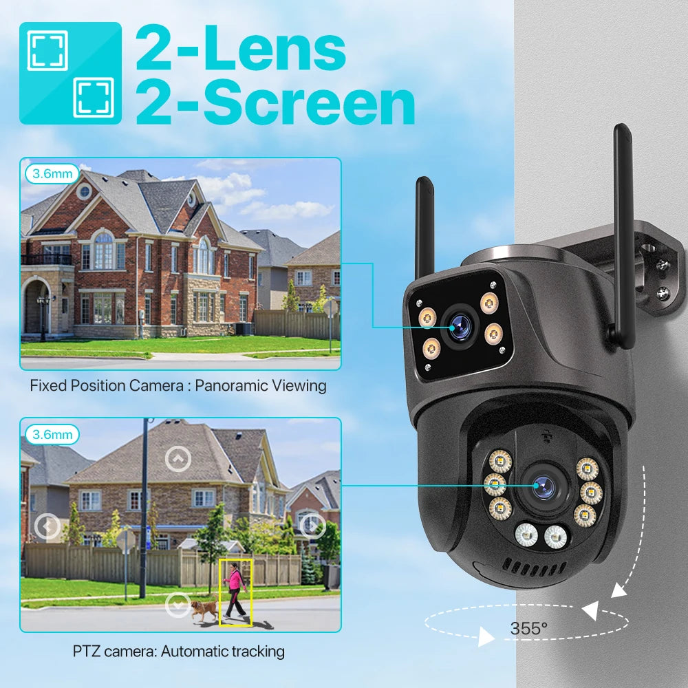 GuardiView 360 – Smart Dual-Lens PTZ Security Camera with AI Motion Tracking, Night Vision & 2-Way Audio | 4K HD Surveillance