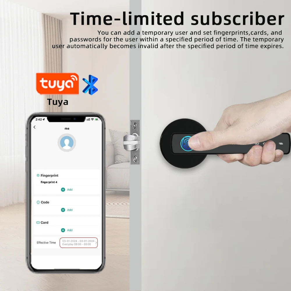 🔒 Smart Touch Fingerprint Door Lock | Bluetooth & App Control | Multi-Access | Anti-Peep Code | Emergency Key Backup 🚪