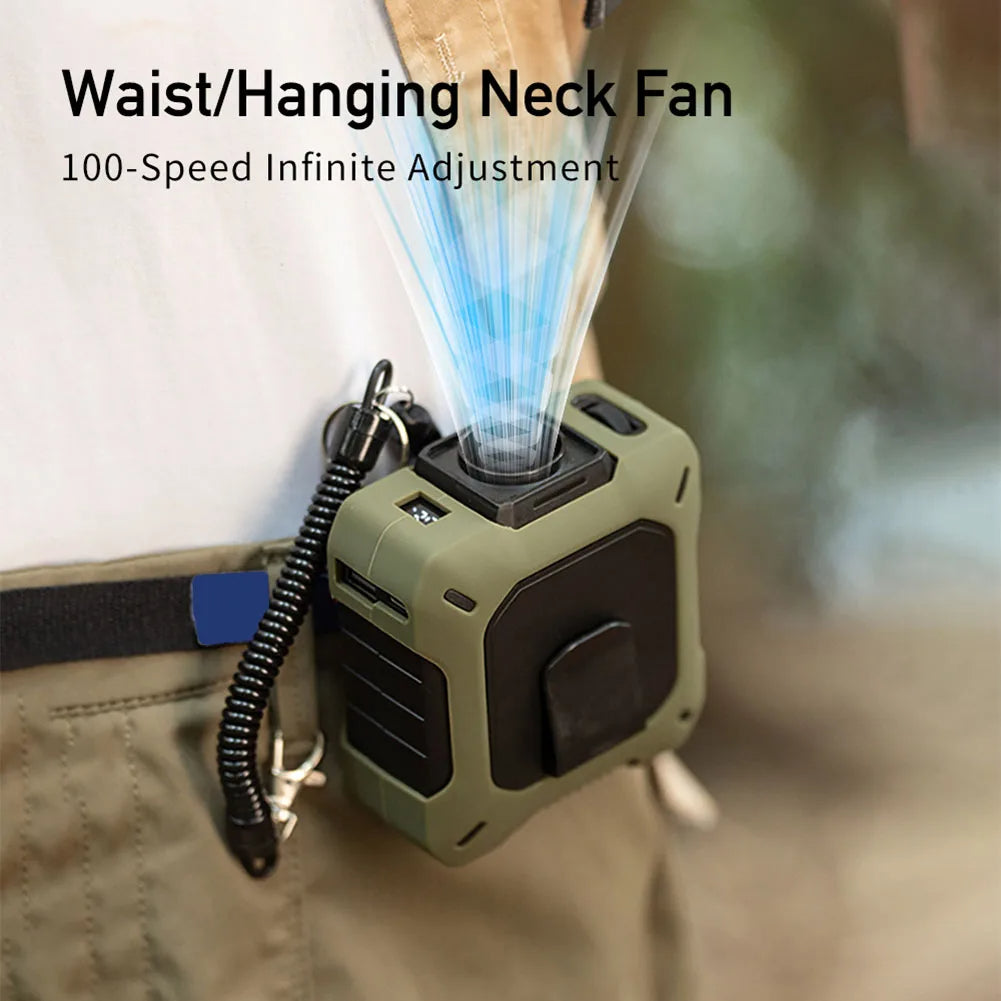 🌬️ AeroBreeze™ Turbo Waist & Neck Fan – 8000mAh Rechargeable Battery | Digital Display | Ultra-Quiet | 100-Speed Control | Outdoor Hands-Free Cooling ❄️
