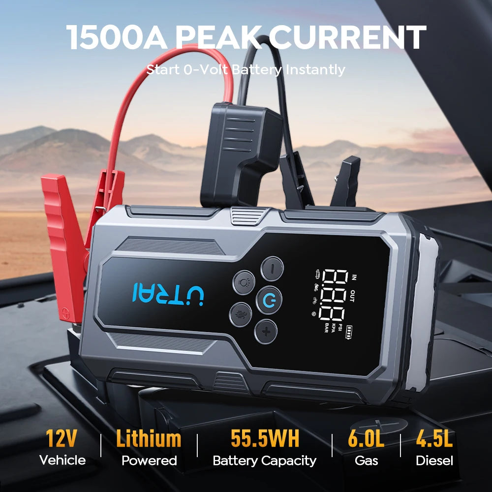🚗 PowerMate™ Pro Jump Starter + Tire Inflator | 1500A Emergency Battery Booster & 150 PSI Air Pump 💨🔋