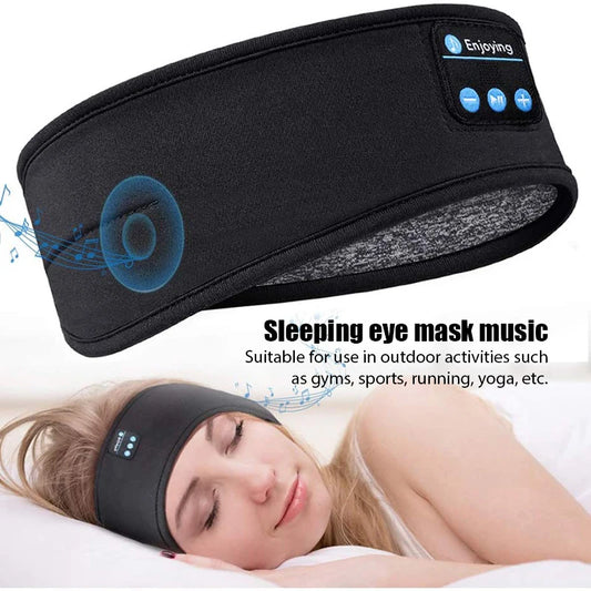 Bluetooth 5.0 Wireless Headband Headphones – Noise-Cancelling Sports & Sleep Eye Mask with Built-in Mic & Volume Control