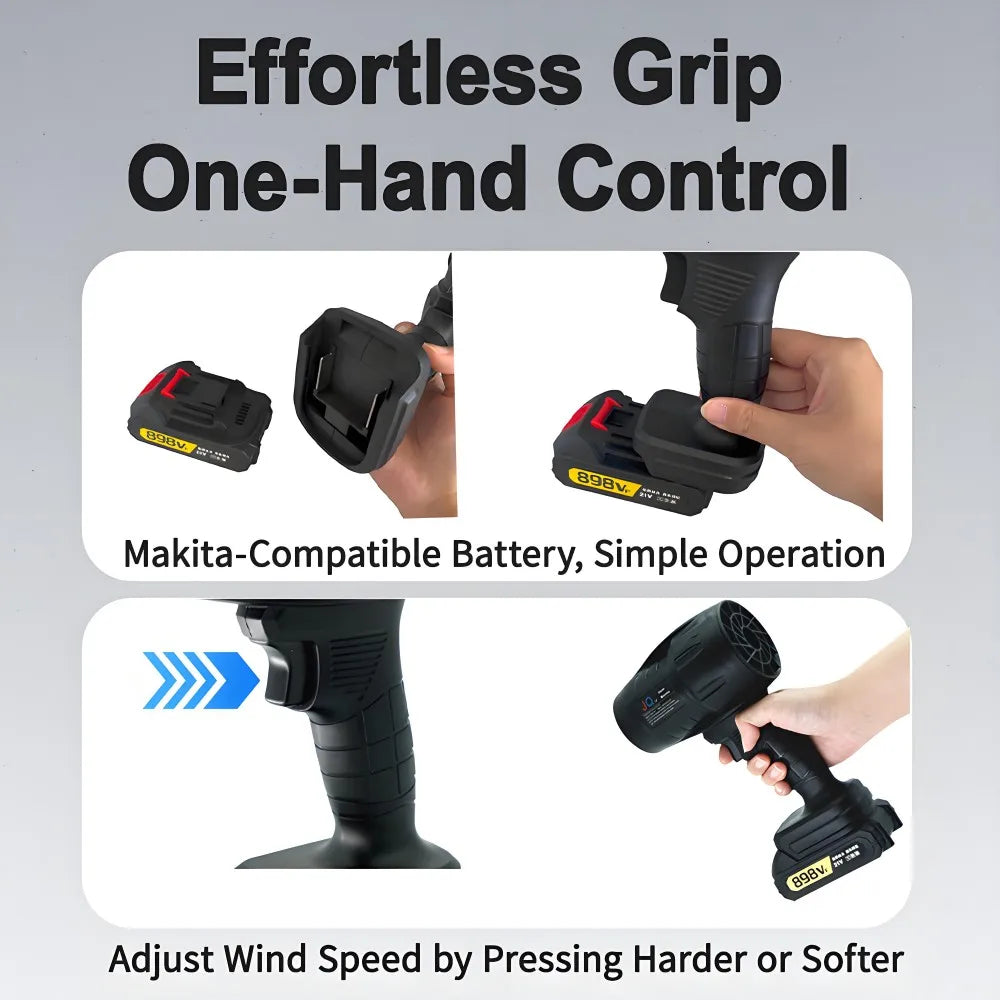 💨 TurboForce™ 21V Cordless Power Blower – 50,000 RPM | 100m/s Wind Speed | 550g Thrust | Outdoor Dust & Leaf Blaster 🌪️