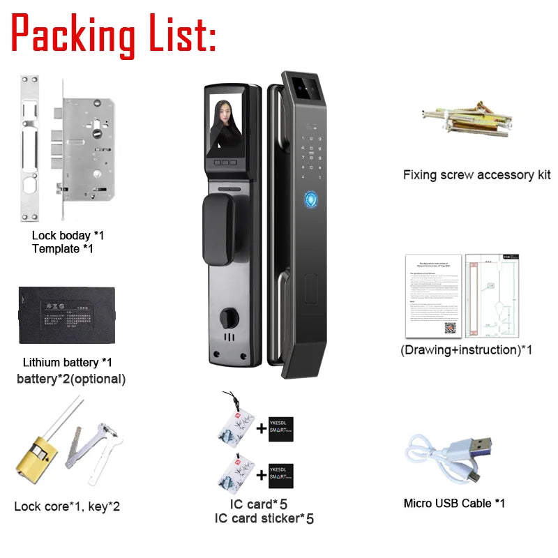 🔒 Smart 3D Face Recognition Door Lock | HD Camera, App Access & Keyless Security | Multi-User Control 🚪