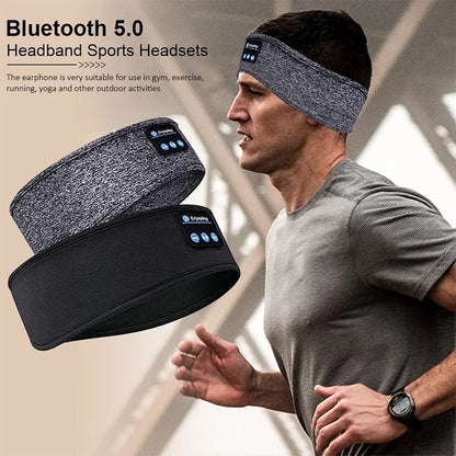 Bluetooth 5.0 Wireless Headband Headphones – Noise-Cancelling Sports & Sleep Eye Mask with Built-in Mic & Volume Control