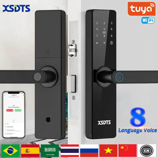 🔐 Next-Gen WiFi Smart Door Lock | Biometric Fingerprint, App Access & Voice Prompts | Multi-Language Support 🌍